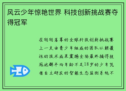 风云少年惊艳世界 科技创新挑战赛夺得冠军